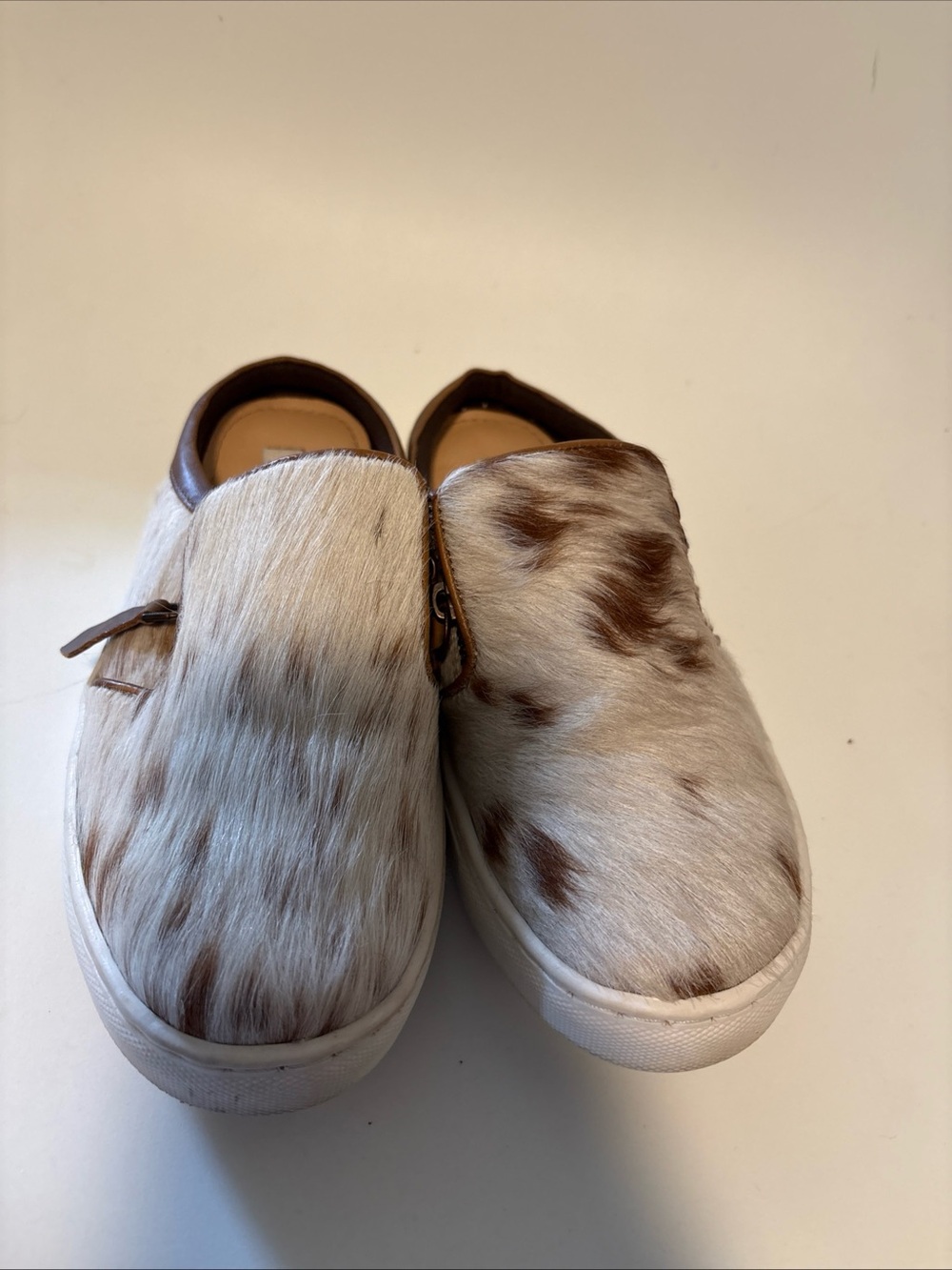 Myra Bag brown and white genuine, cowhide, leather slip on warmth sneaker